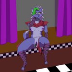 anthro blush body_blush female fur genitals green_hair grey_body grey_fur grey_hair hair monotone_genitals nipple_blush nipples purple_body purple_fur purple_inner_pussy purple_nipples purple_pussy pussy pussy_blush solo yellow_eyes napster_wolf five_nights_at_freddy's five_nights_at_freddy's:_security_breach scottgames steel_wool_studios roxanne_wolf canid canine canis mammal wolf 1:1 absurd_res hi_res