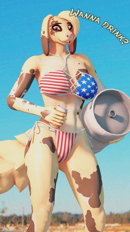 abs american_flag_bikini anthro athletic beverage_can bikini blonde_hair bottomwear clothing cowgirl_outfit denim denim_bottomwear denim_clothing female flag_bikini flag_swimwear fur gloves hair handwear pink_eyes solo swimwear tail two-piece_swimsuit yellow_body yellow_fur ludexus celestia_snyder_(ludexus) fan_character canid canine mammal 3d_(artwork) 4k 9:16 absurd_res digital_media_(artwork) hi_res source_filmmaker_(artwork)