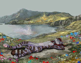 anthro blood bodily_fluids brain detailed_background female flower gore organs plant rock solo drmax jeffusherb domestic_cat felid feline felis mammal animated
