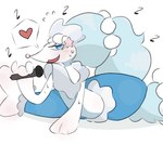 ambiguous_gender blue_body blush bodily_fluids feral heart_symbol looking_at_viewer simple_background solo speech_bubble sweat white_background white_body svkhaiminh nintendo pokemon generation_7_pokemon pokemon_(species) primarina hi_res