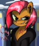 anthro building city clothed clothing cloud ear_piercing facial_piercing female freckles green_eyes hair hoodie lip_piercing manehattan multicolored_hair outside piercing red_hair sky smile solo text topwear renee-moonveil friendship_is_magic hasbro my_little_pony babs_seed_(mlp) earth_pony equid equine horse mammal pony 2012 english_text hi_res