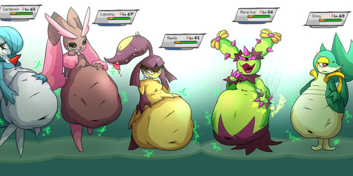 abdominal_bulge ambiguous_gender ambiguous_prey anthro anthro_pred arm_tuft belly belly_slap berry big_belly black_body blue_body blue_eyes breasts brown_body brown_eyes chest_spike claws clothing dress female female_pred flat_chested floppy_ears flower food fruit fur game_ui gameplay_mechanics group gui hair_mouth health_bar horn huge_belly humanoid_pred hyper hyper_belly leaf leaf_tail level_difference level_number looking_away multicolored_body multiple_pred navel orange_eyes overweight overweight_anthro overweight_female overweight_humanoid pink_body pink_eyes pink_fur plant pointed_nose pseudo_clothing pseudo_hair rumbling_stomach sharp_teeth size_difference slap slapping_own_belly slapping_self small_breasts smile smirk smug spikes spikes_(anatomy) tail tan_body teeth thorns tongue tongue_out tuft vore white_body wrist_tuft yellow_body voraciousgf nintendo pokemon alcremie berry_sweet_alcremie elemental_creature elemental_humanoid flora_fauna food_creature gardevoir generation_3_pokemon generation_4_pokemon generation_5_pokemon generation_8_pokemon humanoid lopunny maractus mawile plant_humanoid pokemon_(species) shiny_pokemon snivy 2026 absurd_res digital_drawing_(artwork) digital_media_(artwork) hi_res