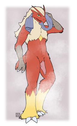 anthro beak blue_eyes bodily_fluids feather_pubes feathers genitals male multicolored_body nude penis pink_penis pubes red_beak red_body scuted_arms scutes solo steam sweat tail tapering_penis towel towel_only vein veiny_penis yellow_sclera pigeonmaybe nintendo pokemon gareth_(bootleggar) blaziken generation_3_pokemon pokemon_(species) absurd_res hi_res