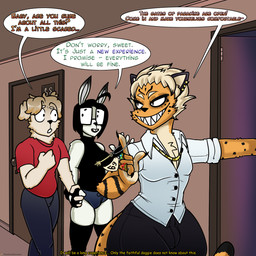 anthro bulge clothing cuckold door eyewear female glasses gold_(metal) gold_jewelry hotel jewelry key male piercing ring speech_bubble text thatoneahhcreator canid canine canis cheetah domestic_dog felid feline lagomorph leporid mammal rabbit 1:1 english_text hi_res