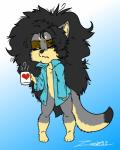 anthro beverage clothing coffee female shirt solo topwear young young_anthro zooshi zoosie canid canine canis mammal wolf absurd_res hi_res