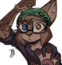 4_fingers ambiguous_anthro ambiguous_gender anthro cheek_tuft clothed clothed_ambiguous clothing eyewear facial_tuft fingers fur glasses heterochromia inner_ear_fluff looking_at_viewer markings pawpads simple_background spots spotted_body spotted_fur tuft white_background theblueberrycarrots marc_(theblueberrycarrots) felid feline lynx mammal 2025 digital_drawing_(artwork) digital_media_(artwork)