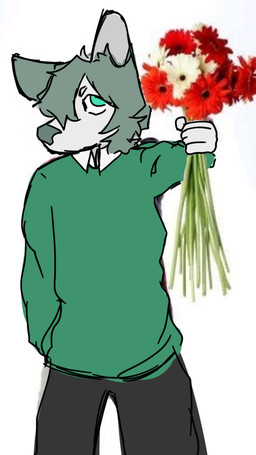 anthro clothing flower iris male plant solo sweater topwear ivory33 canid canine canis fox hybrid mammal wolf 9:16