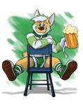 alcohol anthro beer beer_foam beer_mug beverage black_nose blue_eyes briefs bulge chair clothing collar colored_seam_underwear detailed_background footwear fur furniture green_briefs green_clothing green_collar green_sneakers green_underwear hair holding_beer holding_beverage holding_object holidays male open_mouth orange_body orange_fur restraints shadow shoes simple_background sitting sitting_backwards smile sneakers socks solo straitjacket teeth_showing underwear white_background white_body white_clothing white_footwear white_fur white_hair white_seam_briefs white_seam_underwear white_socks vir-no-vigoratus st._patrick's_day avery_(vir-no-vigoratus) canid canine canis domestic_dog herding_dog mammal pastoral_dog welsh_corgi