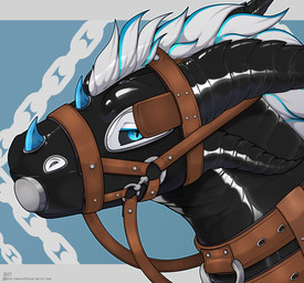 accessory bdsm blue_eyes bondage bound bridge clothing cock_gag collar feral fur gag hair head_bondage horn latex latex_clothing latex_mask looking_at_viewer male markings mask petplay ponyplay ribbed_horn roleplay simple_background solo spikes text white_body white_fur white_hair arti-ramon european_mythology mythology blizzard_(azmerond) dragon furred_wyvern mythological_creature mythological_scalie scalie western_dragon wyvern absurd_res headshot_portrait hi_res portrait url