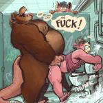 anal anal_penetration anthro anthro_on_anthro bathroom being_watched belly belly_rest bent_over big_belly big_dom_small_sub blush bodily_fluids body_hair brown_body brown_fur clenched_teeth cum dialogue dominant dominant_male drooling duo_focus exclamation_point feet fingers from_behind_position fur gas_station genital_fluids graffiti green_eyes group hair interspecies larger_male leaking leaking_cum long_tail looking_at_another looking_pleasured male male/male nipples nude obese obese_male overweight overweight_dom overweight_male overweight_top penetration pink_body pink_fur public public_restroom restroom_stall rough_sex saliva sex size_difference smaller_male smaller_penetrated sound_effects speech_bubble standing standing_sex tail teeth text thick_tail toes toilet trucker voyeur dramamine austin_(night_physics) nacho_(lewdrat) bear hyena mammal murid murine rat rodent spotted_hyena 1:1 2018 english_text hi_res