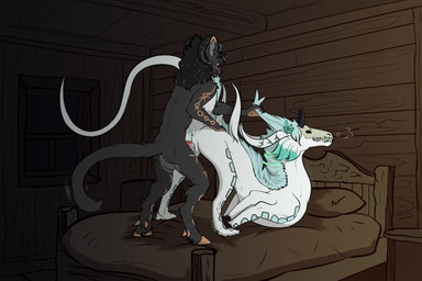 anthro anthro_on_feral anthro_penetrating anthro_penetrating_feral anus ass_up balls bed bestiality bodily_fluids butt duo erection feet female female_feral female_penetrated feral feral_penetrated from_behind_position fur furniture genital_fluids genitals hair hooves horn male male/female male_anthro male_penetrating male_penetrating_female nude on_bed paws penetration penile penile_penetration penis penis_in_vagina pulling_hair sex smile standing standing_sex tail toes touching_hair vaginal vaginal_penetration vulva zafara_(artist) mythology bovid caprine dragon mammal mythological_creature mythological_scalie scalie sheep digital_media_(artwork) hi_res