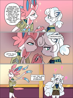 anthro anthrofied blue_body blue_eyes blue_fur blush blush_lines clothed clothed_anthro clothing duo eyelashes female fur heart_symbol male pink_body pink_ears pink_fur pink_tail pokemorph sparkles tail text white_body white_fur odeko-yma nintendo pokemon pokemon_mystery_dungeon spike_chunsoft pix_(odeko-yma) alolan_form alolan_vulpix eeveelution generation_6_pokemon generation_7_pokemon pokemon_(species) regional_form_(pokemon) sylveon absurd_res comic english_text hi_res