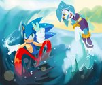 anthro canon_x_oc duo female male fiinel sega sonic_legacy sonic_the_hedgehog_(series) fan_character sonic_the_hedgehog tempest_the_dolphin cetacean dolphin eulipotyphlan hedgehog mammal marine oceanic_dolphin toothed_whale absurd_res hi_res