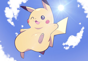 ambiguous_gender cloud day dipstick_ears ear_markings multicolored_ears one_eye_closed open_mouth open_smile smile solo sun wink yellow_body artsy-rc nintendo pokemon generation_1_pokemon pikachu pokemon_(species) 2019 hi_res