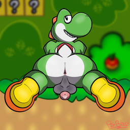 anus balls big_butt bodily_fluids bubble_butt butt clothing footwear genital_fluids genitals green_body highlights_(coloring) looking_at_viewer looking_back male penis precum presenting shoes smug smug_face solo psi_blast_(artist) mario_bros nintendo super_mario_world yoshi_(character) dinosaur prehistoric_species reptile scalie yoshi 1:1 absurd_res hi_res shaded
