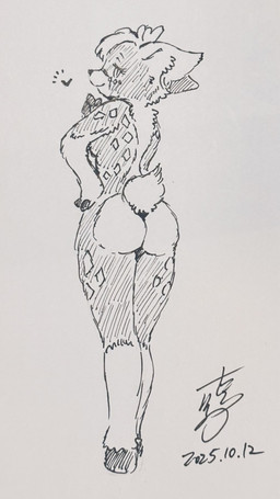 anthro butt date female heart_symbol hooves horn solo spots tail tashirotente komurasaki_tsukushi deer mammal absurd_res hi_res monochrome signature