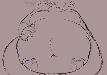 ambiguous_gender anthro belly belly_rub belly_worship big_belly body_worship breasts disembodied_hand fur hand_on_belly low-angle_view navel overweight overweight_ambiguous overweight_anthro thick_thighs retro_red_pandusky animated