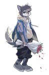 3_toes anthro biped blue_clothing blue_eyes blue_hoodie blue_topwear bouquet clothing countershade_fur countershading feet flower flower_bouquet fur grey_body grey_fur heterochromia hoodie looking_at_viewer male plant red_eyes solo toes topwear white_body white_countershading white_fur itooku canid canine canis mammal wolf 2021 hi_res