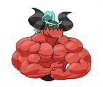 abs anthro beard biceps blue_hair chest_tuft eyebrows facial_hair hair horn male muscular muscular_humanoid muscular_male pecs red_body solo tuft yellow_eyes dumbandgreen sega sonic_the_hedgehog_(series) the_deadly_six zavok alien humanoid zeti