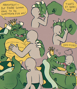 3_toes 5_fingers ambiguous_gender anthro anus belly black_text claws crown crown_only faceless_ambiguous faceless_character faceless_human feet fingers foot_fetish foot_focus foot_lick foot_play forked_tongue green_anus green_body green_eyelids green_shell green_skin grey_background headgear headgear_only heart_symbol human_on_anthro interspecies licking male male/ambiguous open_mouth shell simple_background talking_to_another talking_to_partner text toes tongue white_claws yellow_belly yellow_crown yellow_sclera yellow_speech_bubble yellow_spikes vvondermoon mario_bros nintendo super_mario_bros_super_show bowser king_koopa human mammal 2023 digital_drawing_(artwork) digital_media_(artwork) english_description english_text signature