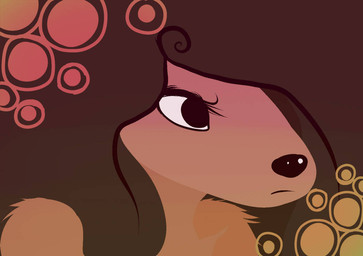 anthro black_eyes black_nose brown_body brown_fur brown_hair brown_skin eyelashes female fur hair hair_over_eye hair_swirl lemonadecascade long_hair looking_away looking_forward neutral_expression poofy_hair red_circle red_dot solo swirl white_sclera yellow_dots adventure_time cartoon_network samantha_(adventure_time) canid canine canis domestic_dog mammal