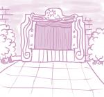 curtains ficficponyfic monochrome moon outside pink_and_white plant purple_and_white stage sun tree zero_pictured
