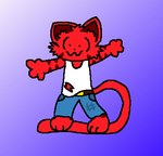 anthro belt bottomwear clothed clothing denim denim_bottomwear denim_clothing freak_(1013) fur gradient_background jeans male pants red_body red_fur shirt simple_background smile solo switchblade1013 tail tank_top topwear felid feline mammal low_res