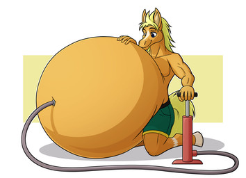 air_inflation anthro belly belly_expansion bicycle_pump big_belly blue_eyes clothed clothing expansion eyebrows fur happy hooves hose hose_in_navel hose_inflation huge_belly hyper hyper_belly inflation kneeling male mane orange_body orange_fur short solo tail tan_hooves s7v8 equid equine horse mammal 2024 shaded