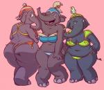 anthro belly big_belly big_breasts big_butt bikini breasts butt clothed clothing female group looking_back open_mouth overweight overweight_female pose rear_view simple_background smile swimwear two-piece_swimsuit cerealharem disney dumbo_(movie) catty_(dumbo) giddy_(dumbo) prissy_(dumbo) asian_elephant elephant elephantid mammal proboscidean digital_media_(artwork) hi_res pinup