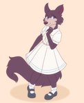 2020 anthro beastars canid canine canis cheek_tuft clothed clothing facial_tuft female footwear fully_clothed fur juno_(beastars) mammal nivarra shoes simple_background smile solo tan_background tuft wolf