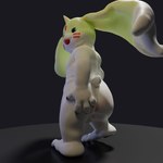 anthro anus balls beady_eyes big_butt butt fur genitals horn long_ears male overweight overweight_male presenting presenting_anus solo white_body white_fur apluss bandai_namco digimon digimon_(species) gargomon 1:1 3d_(artwork) digital_media_(artwork) hi_res