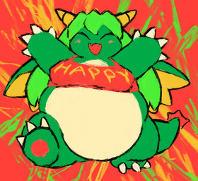 2_horns :d abstract_background anthro belly big_belly claws clothing crop_top eyes_closed fangs female green_body green_hair green_wings hair happy horn kemono obese overweight overweight_anthro overweight_female red_clothing red_crop_top red_insides red_shirt red_topwear semi-anthro shirt smile solo spread_arms tan_belly teeth topwear white_claws wings yellow_horn yellow_wings petday mythology dragon mythological_creature mythological_scalie scalie 2024 english_description full-length_portrait hi_res portrait