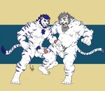 anthro balls biceps body_hair chest_hair duo elderly fight genitals male male/male muscular muscular_anthro muscular_male penis pubes slightly_chubby smile tail hunterramirez tom_(hunterramirez) felid feline mammal pantherine tiger digital_media_(artwork)