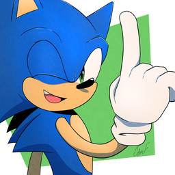 anthro blue_body blue_fur clothing fur gesture gesturing_at_viewer gloves green_eyes hand_gesture handwear looking_at_viewer looking_back looking_back_at_viewer male one_eye_closed open_mouth open_smile pointing pointing_up smile white_clothing white_gloves white_handwear wink winking_at_viewer codyf0xx sega sonic_the_hedgehog_(series) sonic_the_hedgehog eulipotyphlan hedgehog mammal 1:1 half-length_portrait hi_res portrait signature