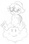 anthro blush breasts cloud duo eyewear female genitals glasses hair nipples non-mammal_breasts non-mammal_nipples ponytail pubes pussy simple_background small_breasts white_background brainsister mario_bros nintendo paper_mario paper_mario_(2000) lakilulu koopa lakitu lakitu's_cloud scalie hi_res monochrome