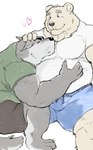 anthro black_nose bottomwear clothing duo heart_symbol hug kemono male overweight overweight_male shirt shorts topwear fuddyblog bear canid canine canis domestic_dog mammal 2023 hi_res