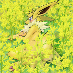 ambiguous_gender blush bodily_fluids detailed_background feral flower flower_field fur lying lying_on_ground on_ground on_side outside pawpads paws pink_pawpads plant ruff solo spiky_fur tail teardrop tears yellow_body yellow_fur fenikusu nintendo pokemon eeveelution generation_1_pokemon jolteon pokemon_(species) 2008 digital_media_(artwork) japanese_description