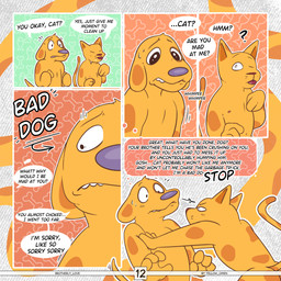 4_fingers anthro big_eyes blush blush_lines bodily_fluids bone breath brown_body brown_fur cat_tail close-up comic_panel confusion cum cum_drip cum_on_face dialogue dripping duo eyes_closed fangs fingers floppy_ears fur genital_fluids hair happy heart_(marking) looking_at_another looking_away male male/male markings navel nipples nude one_eye_closed onomatopoeia open_mouth orange_body outline panting pattern_background pleading_eyes purring pushing red_nose simple_background sound_effects speech_bubble spots spotted_body spotted_fur stare sweat sweatdrop tail teeth text tongue whiskers white_outline worried yellow_body yellow_omen catdog_(series) nickelodeon caninius_dog felinius_cat animal_humanoid canid canine canis cat_humanoid domestic_cat domestic_dog felid felid_humanoid feline feline_humanoid felis fish humanoid hybrid mammal mammal_humanoid marine 1:1 2025 artist_name colored comic digital_drawing_(artwork) digital_media_(artwork) english_description english_text hi_res multiple_scenes brother_(lore) brothers_(lore) incest_(lore) sibling_(lore)