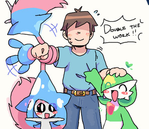 featureless_hands female group hair hair_hand hair_over_eye headpat male open_mouth open_smile simple_background smile trio white_background melfunnysmell nintendo pokemon gaba_(melfunnysmell) hatta_(melfunnysmell) gardevoir generation_3_pokemon generation_8_pokemon hatterene human humanoid mammal pokemon_(species)