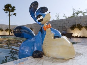 abdominal_bulge ambiguous_gender digestion_implied inflatable looking_pleasured partially_submerged solo swimming_pool vore voriswolf allbadbadgers_(modeler) balloonbow animate_inanimate canid canine canis domestic_dog living_inflatable living_pool_toy mammal 4:3 hi_res
