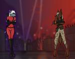 anthro city duo gun latex male piercing ranged_weapon rifle sniper submachine_gun urban weapon aleone selker_ari ifrite nayglen xyfar canid canine canis demon jackal mammal vampire wolf