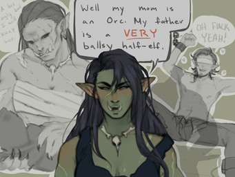 bdsm blindfold bondage bone bound breasts chain cleavage clothed clothing dialogue female group heart_symbol humanoid_pointy_ears humor male neonate not_furry pointy_ears scar skull solo_focus speech_bubble text topless tusks young microkumo vamii'ra elf half-orc humanoid hybrid orc 4:3 english_text hi_res daughter_(lore) father_(lore) father_and_child_(lore) father_and_daughter_(lore) mother_(lore) mother_and_child_(lore) mother_and_daughter_(lore) parent_(lore) parent_and_child_(lore) parent_and_daughter_(lore)