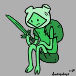 adolescent backpack clothing frown green_body green_clothing grey_background holding_object holding_weapon looking_down male melee_weapon plant simple_background sitting solo sword weapon young darkcyndoge adventure_time cartoon_network fern_(adventure_time) demon elemental_creature elemental_humanoid flora_fauna humanoid plant_humanoid 1:1 hi_res