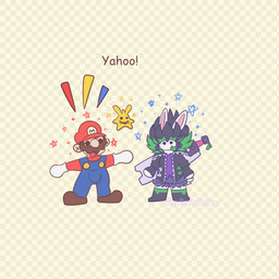 amethyst_(gem) anthro bar_emanata big_nose black_boots black_clothing black_eyes black_footwear black_hair black_handwear black_jacket black_mittens black_topwear blue_clothing blue_overalls boots bottomwear brown_clothing brown_facial_hair brown_footwear brown_hair brown_mustache brown_shoes buckteeth button_(fastener) checkered checkered_background clothed clothed_anthro clothed_female clothed_human clothed_male clothing dialogue dot_eyes ear_piercing emanata exclamation_point eyebrows eyelashes facial_hair female female_anthro flying footwear fully_clothed fully_clothed_anthro fully_clothed_female fully_clothed_human fully_clothed_male fur gem green_eyebrows green_hair grey_bottomwear grey_clothing grey_shorts group hair handwear hat headgear headwear jacket larger_human larger_male male male_human melee_weapon mitten_hands mittens mustache noseless open_clothing open_jacket open_mouth open_smile open_topwear overalls pattern_background piercing pink_inner_ear purple_clothing purple_ear_piercing purple_shirt purple_topwear red_clothing red_hat red_headwear red_shirt red_tongue red_topwear shirt shoes short_hair shorts simple_background simple_eyes size_difference smaller_anthro smaller_female smaller_male smile sparkles spread_arms standing star_(shape) sword sword_on_back tan_body tan_skin teeth text thick_eyebrows tongue tongue_out topwear torn_clothing torn_shirt torn_topwear trio weapon white_body white_clothing white_fur white_handwear white_mittens yelling yellow_background yellow_body yellow_skin zipper gaypastabake mario_bros mario_plus_rabbids_sparks_of_hope nintendo raving_rabbids rayman_(series) ubisoft edge_(mario_plus_rabbids) mario starburst_(mario_plus_rabbids) human lagomorph mammal rabbid spark_(mario_plus_rabbids) 1:1 2024 artist_name digital_drawing_(artwork) digital_media_(artwork) english_description english_text flat_colors hi_res