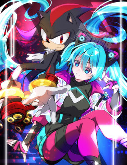 anthro blue_eyes bracelet clothing duo electronics female footwear fur gloves gold_(metal) gold_bracelet gold_jewelry hair handwear headgear headphones headset jewelry long_hair male multicolored_body multicolored_fur red_eyes shoes two_tone_body two_tone_fur yuyuhi_gm sega sonic_racing:_crossworlds sonic_the_hedgehog_(series) vocaloid yamaha_corporation hatsune_miku shadow_the_hedgehog eulipotyphlan hedgehog human mammal crossover hi_res