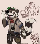 anthro clothed clothing facial_piercing green_hair hair male nose_piercing nose_ring piercing ring_piercing septum_piercing smile smiling_at_viewer smirk smirking_at_viewer solo tail destona epic_games fortnite oscar_(fortnite) rufus_(fortnite) mammal procyonid raccoon sketch