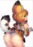 animal_tail armwear blonde_hair butt clothed clothing dipstick_tail elbow_gloves eyebrows eyelashes female gloves hair handwear looking_back markings multicolored_tail panties pose raised_tail short_hair skimpy solo tail tail_markings underwear celebrated_earl kemono_friends serval-chan animal_humanoid felid felid_humanoid feline feline_humanoid humanoid mammal mammal_humanoid serval serval_humanoid absurd_res hi_res