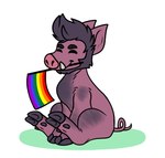 black_hair chibi feral feral_with_hair flag hair happy hooves lgbt_pride male mouth_hold object_in_mouth pride_color_flag pride_colors rainbow_pride_colors six-stripe_rainbow_pride_colors snout solo tail silverzar casuallynoted zac_(casuallynoted) domestic_pig mammal suid suine sus_(pig)