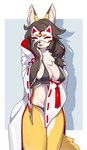 anthro big_breasts breasts clothed clothing female fur hair kemono mask orange_body orange_fur smile solo white_body white_fur recorder_(artist) masked_fox_(kame_3) canid canine fox mammal hi_res