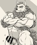 abs anthro ball_tuft balls biceps biped blush censor_bar crossed_arms elbow_fur erection eyebrows foreskin fur genitals hair humanoid_genitalia humanoid_penis ineffective_censorship inner_ear_fluff male muscular muscular_anthro muscular_male muscular_thighs neckbeard nude pecs penis pubes retracted_foreskin solo standing thick_eyebrows timestamp triceps tuft tusks niku_18 asian_mythology east_asian_mythology japanese_mythology mythology sdorica toyokuni foo_dog komainu mammal yokai 2022 censored greyscale hi_res monochrome signature